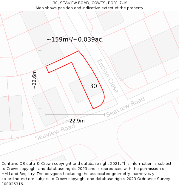 30, SEAVIEW ROAD, COWES, PO31 7UY: Plot and title map