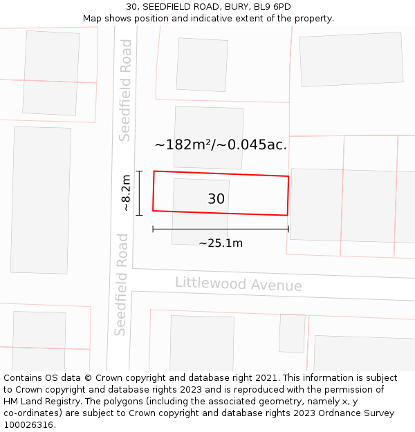 30, SEEDFIELD ROAD, BURY, BL9 6PD: Plot and title map