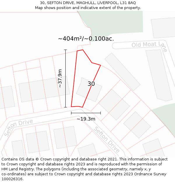 30, SEFTON DRIVE, MAGHULL, LIVERPOOL, L31 8AQ: Plot and title map