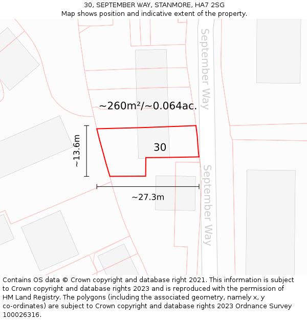 30, SEPTEMBER WAY, STANMORE, HA7 2SG: Plot and title map
