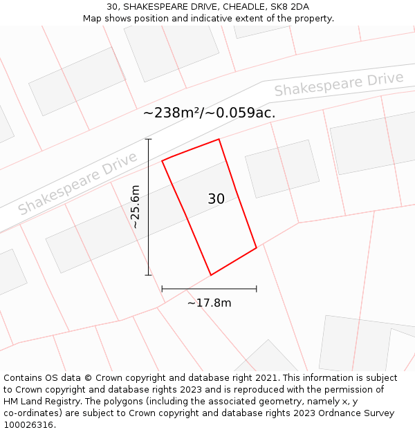 30, SHAKESPEARE DRIVE, CHEADLE, SK8 2DA: Plot and title map