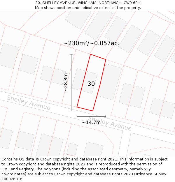 30, SHELLEY AVENUE, WINCHAM, NORTHWICH, CW9 6PH: Plot and title map