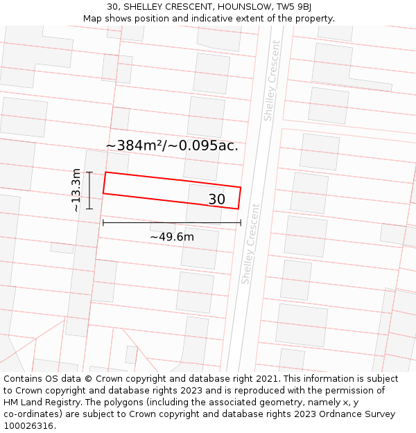 30, SHELLEY CRESCENT, HOUNSLOW, TW5 9BJ: Plot and title map