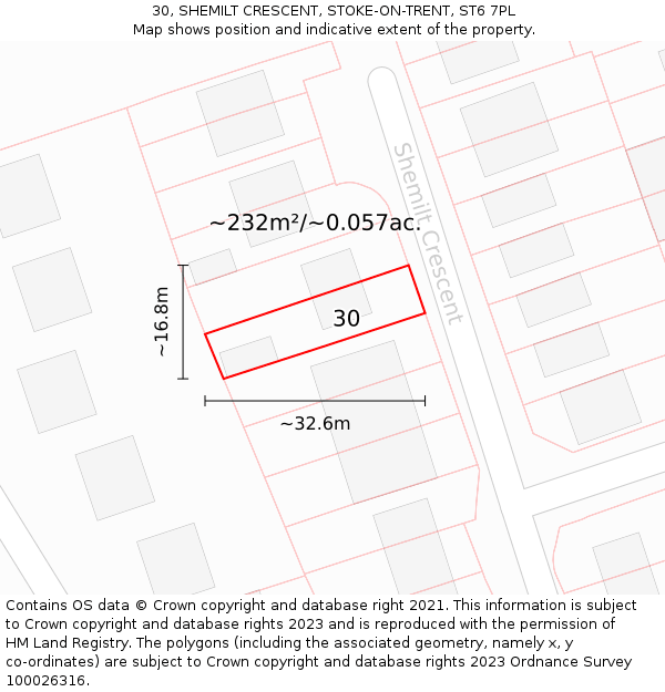 30, SHEMILT CRESCENT, STOKE-ON-TRENT, ST6 7PL: Plot and title map
