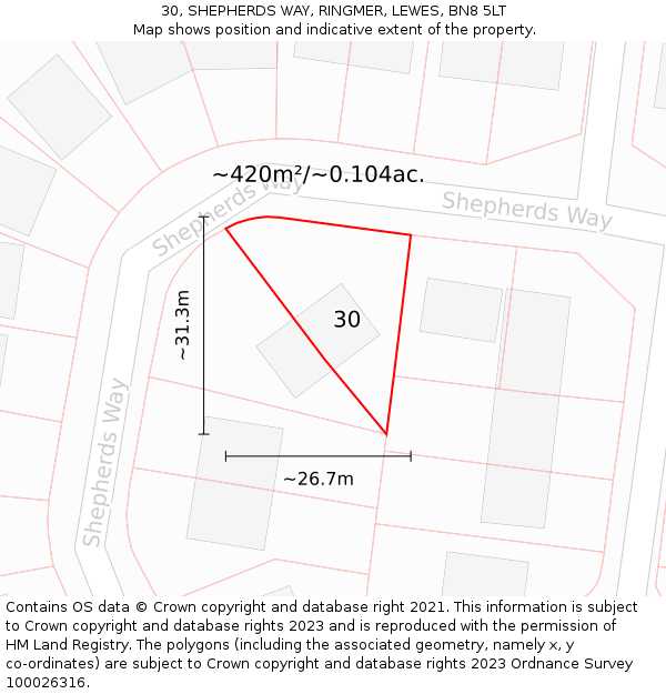 30, SHEPHERDS WAY, RINGMER, LEWES, BN8 5LT: Plot and title map