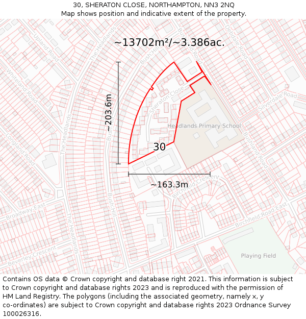 30, SHERATON CLOSE, NORTHAMPTON, NN3 2NQ: Plot and title map