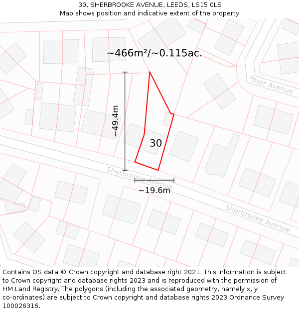 30, SHERBROOKE AVENUE, LEEDS, LS15 0LS: Plot and title map