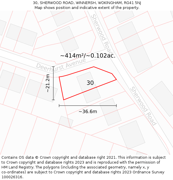 30, SHERWOOD ROAD, WINNERSH, WOKINGHAM, RG41 5NJ: Plot and title map
