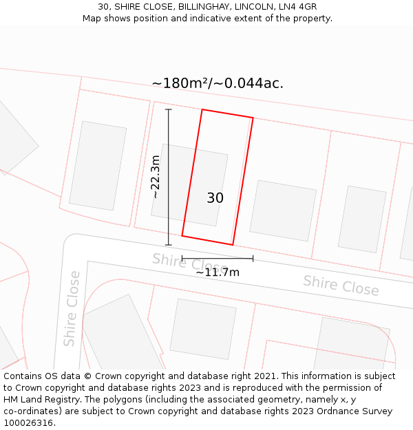 30, SHIRE CLOSE, BILLINGHAY, LINCOLN, LN4 4GR: Plot and title map