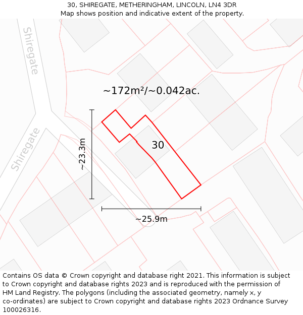30, SHIREGATE, METHERINGHAM, LINCOLN, LN4 3DR: Plot and title map