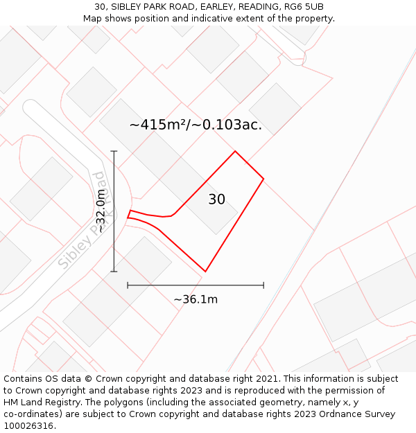 30, SIBLEY PARK ROAD, EARLEY, READING, RG6 5UB: Plot and title map