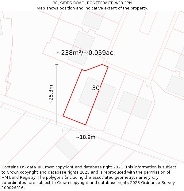 30, SIDES ROAD, PONTEFRACT, WF8 3PN: Plot and title map
