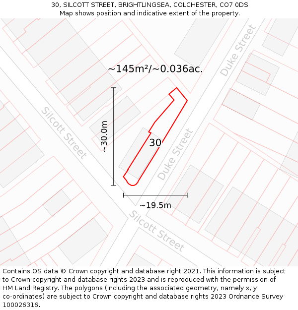 30, SILCOTT STREET, BRIGHTLINGSEA, COLCHESTER, CO7 0DS: Plot and title map