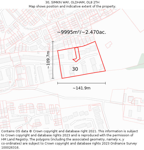 30, SIMKIN WAY, OLDHAM, OL8 2TH: Plot and title map