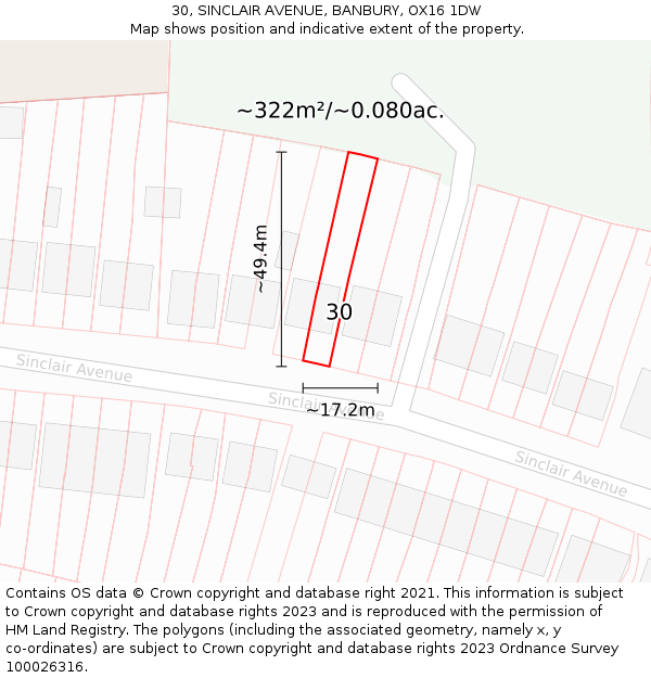 30, SINCLAIR AVENUE, BANBURY, OX16 1DW: Plot and title map