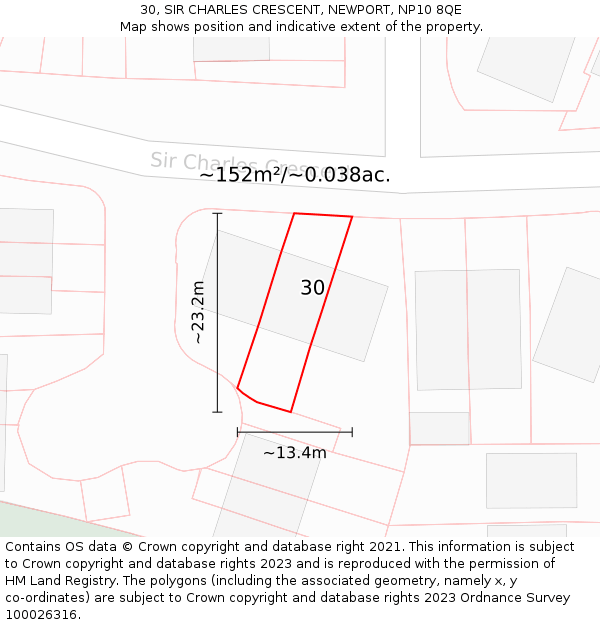 30, SIR CHARLES CRESCENT, NEWPORT, NP10 8QE: Plot and title map