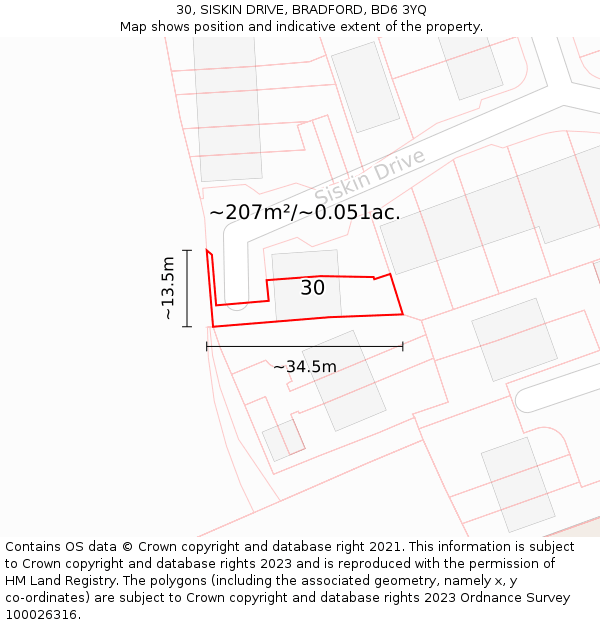 30, SISKIN DRIVE, BRADFORD, BD6 3YQ: Plot and title map