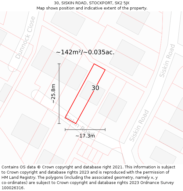 30, SISKIN ROAD, STOCKPORT, SK2 5JX: Plot and title map