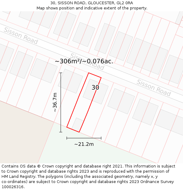 30, SISSON ROAD, GLOUCESTER, GL2 0RA: Plot and title map