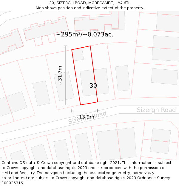 30, SIZERGH ROAD, MORECAMBE, LA4 6TL: Plot and title map