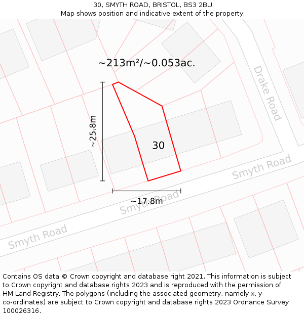 30, SMYTH ROAD, BRISTOL, BS3 2BU: Plot and title map