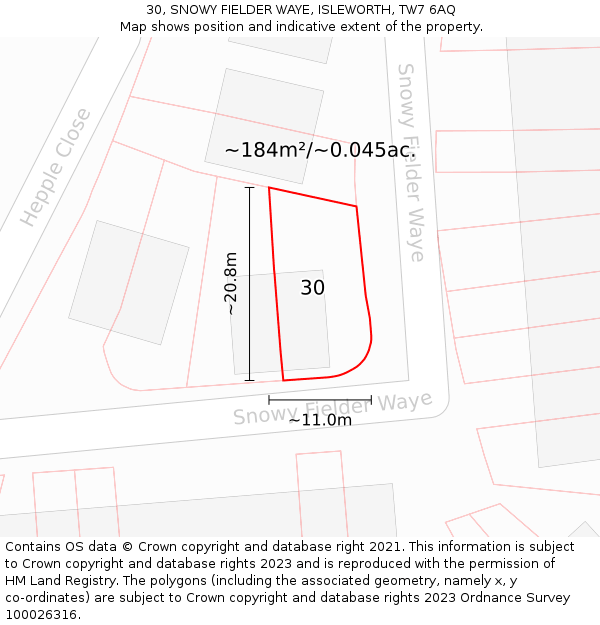 30, SNOWY FIELDER WAYE, ISLEWORTH, TW7 6AQ: Plot and title map