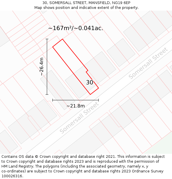30, SOMERSALL STREET, MANSFIELD, NG19 6EP: Plot and title map
