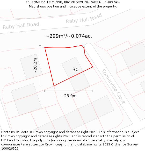 30, SOMERVILLE CLOSE, BROMBOROUGH, WIRRAL, CH63 0PH: Plot and title map
