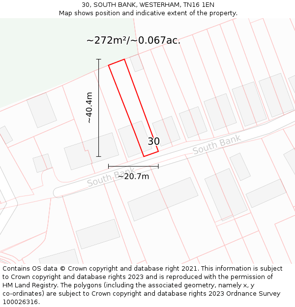 30, SOUTH BANK, WESTERHAM, TN16 1EN: Plot and title map