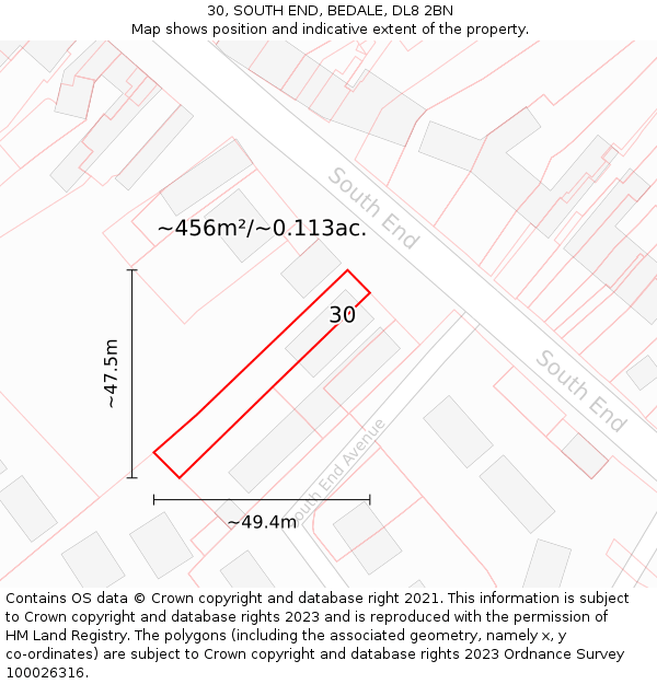 30, SOUTH END, BEDALE, DL8 2BN: Plot and title map