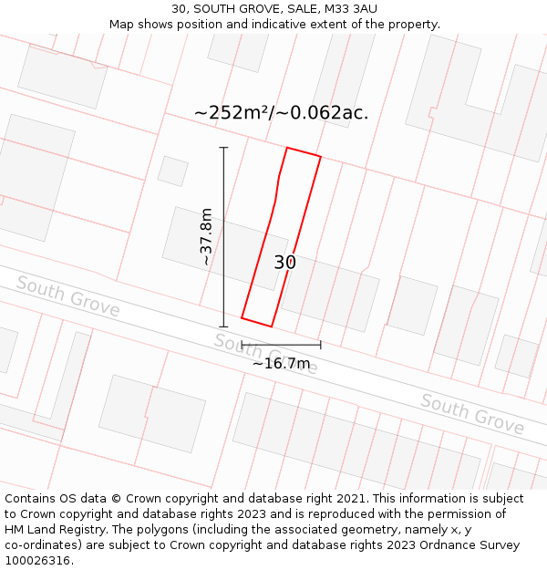 30, SOUTH GROVE, SALE, M33 3AU: Plot and title map