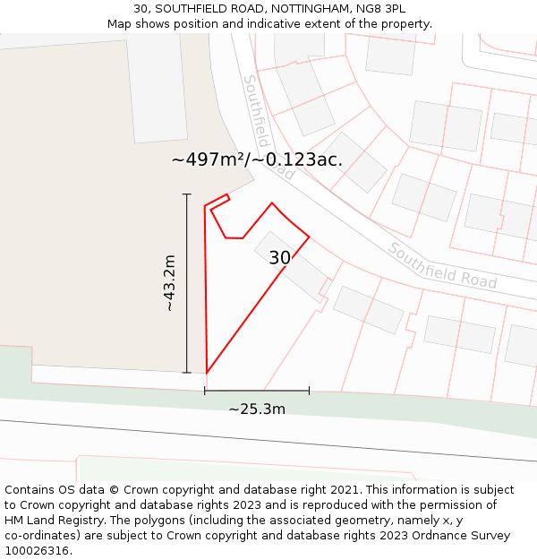 30, SOUTHFIELD ROAD, NOTTINGHAM, NG8 3PL: Plot and title map