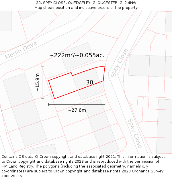 30, SPEY CLOSE, QUEDGELEY, GLOUCESTER, GL2 4NW: Plot and title map