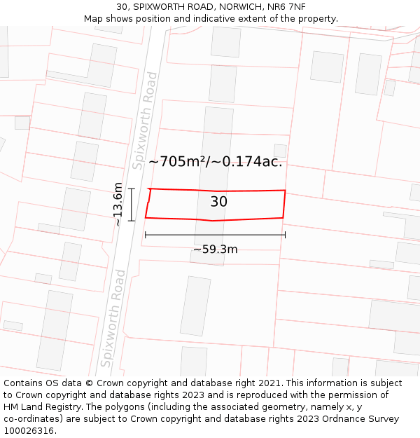 30, SPIXWORTH ROAD, NORWICH, NR6 7NF: Plot and title map