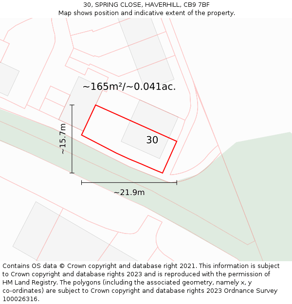30, SPRING CLOSE, HAVERHILL, CB9 7BF: Plot and title map