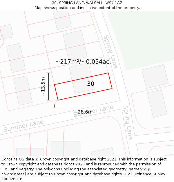 30, SPRING LANE, WALSALL, WS4 1AZ: Plot and title map