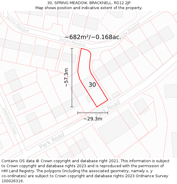 30, SPRING MEADOW, BRACKNELL, RG12 2JP: Plot and title map