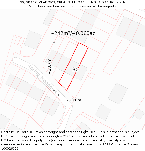 30, SPRING MEADOWS, GREAT SHEFFORD, HUNGERFORD, RG17 7EN: Plot and title map