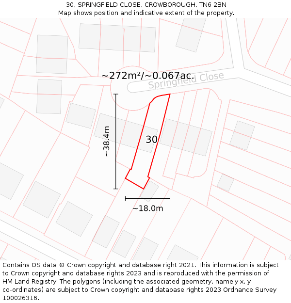30, SPRINGFIELD CLOSE, CROWBOROUGH, TN6 2BN: Plot and title map