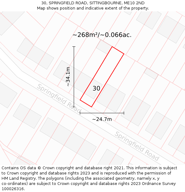 30, SPRINGFIELD ROAD, SITTINGBOURNE, ME10 2ND: Plot and title map