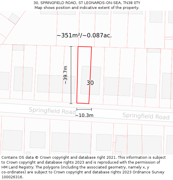 30, SPRINGFIELD ROAD, ST LEONARDS-ON-SEA, TN38 0TY: Plot and title map