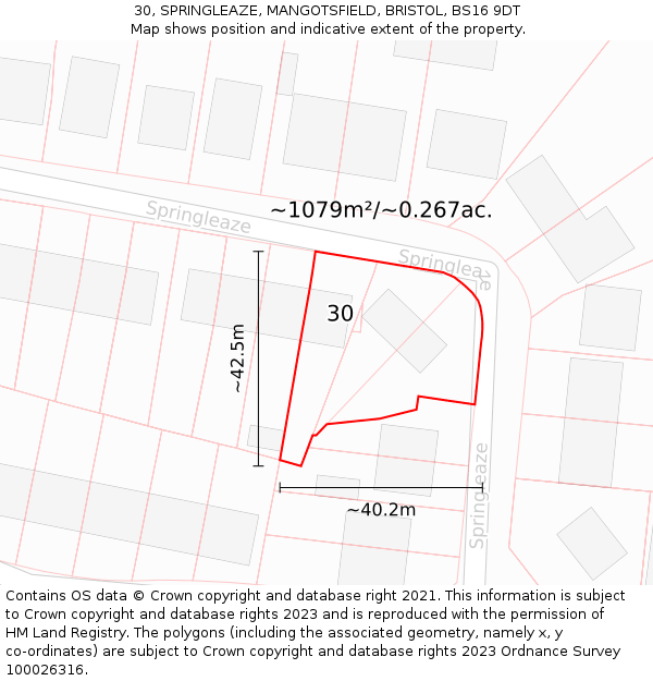 30, SPRINGLEAZE, MANGOTSFIELD, BRISTOL, BS16 9DT: Plot and title map