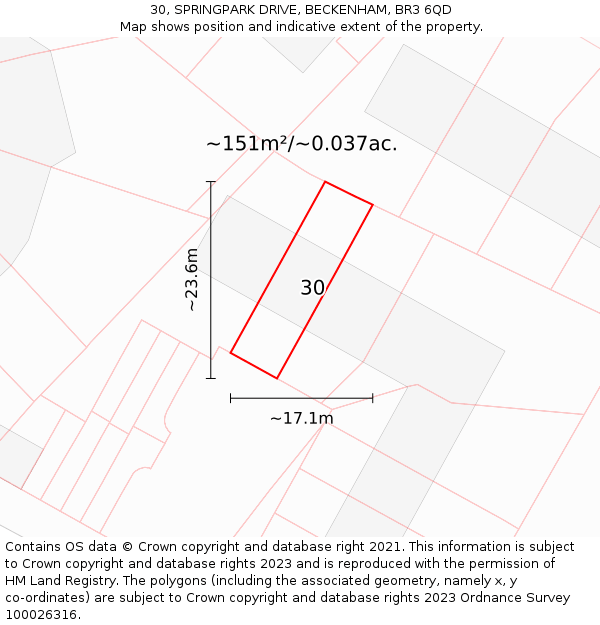 30, SPRINGPARK DRIVE, BECKENHAM, BR3 6QD: Plot and title map
