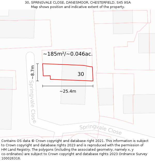 30, SPRINGVALE CLOSE, DANESMOOR, CHESTERFIELD, S45 9SA: Plot and title map