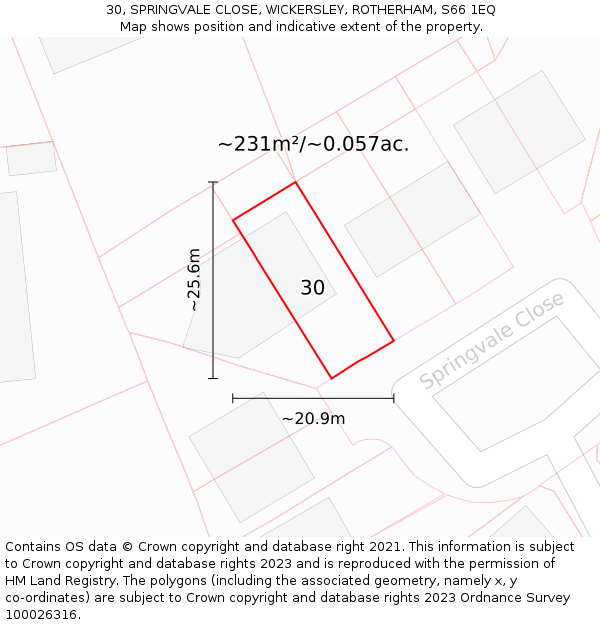 30, SPRINGVALE CLOSE, WICKERSLEY, ROTHERHAM, S66 1EQ: Plot and title map