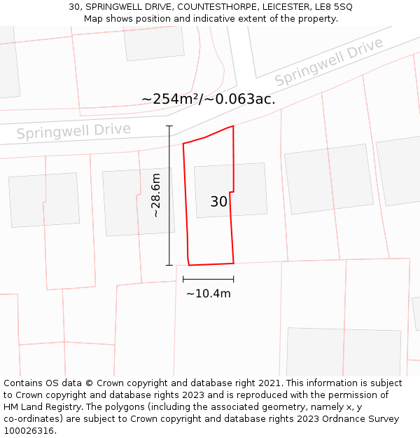 30, SPRINGWELL DRIVE, COUNTESTHORPE, LEICESTER, LE8 5SQ: Plot and title map