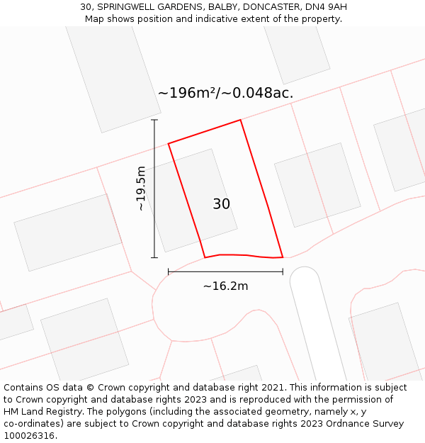 30, SPRINGWELL GARDENS, BALBY, DONCASTER, DN4 9AH: Plot and title map