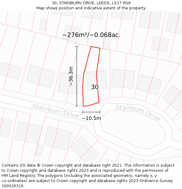 30, STAINBURN DRIVE, LEEDS, LS17 6NX: Plot and title map