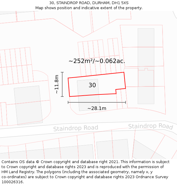 30, STAINDROP ROAD, DURHAM, DH1 5XS: Plot and title map