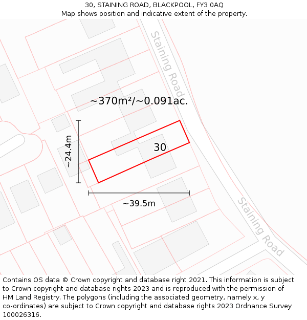 30, STAINING ROAD, BLACKPOOL, FY3 0AQ: Plot and title map
